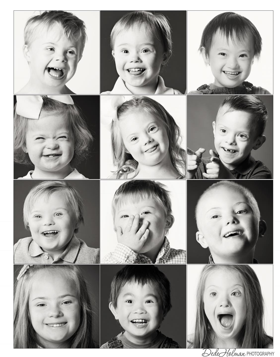 Black and White collage of children with Down's Syndrome